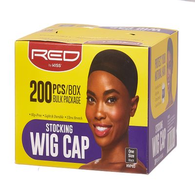 RED STOCKING WIG CAP, 200PCS Bulk Box Secures your hair, long lasting, stays in place, light, lightweight, breathable, wig comfortable (Black)