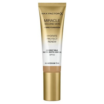Max Factor Miracle Second Skin Foundation SPF 20-08 Medium Tan Foundation Women 1.01 oz