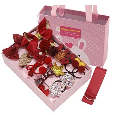 18 pcs Children Girls Bow Hair Clips Set Cartoon Rubber Hair Ring Band Hair Accessories Hair Accessories (Wine Red)