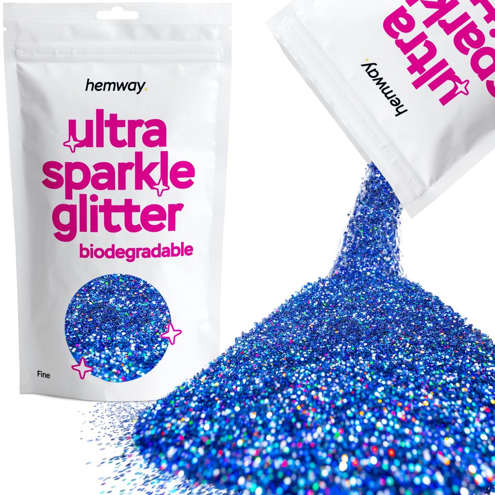 Hemway Premium Ultra Sparkle Glitter Multi-Purpose Metallic Flake for Nail Art, Cosmetic Graded, Makeup, Festival and Hair 100g / 3.5oz - Fine (1/64 0.015 0.4mm) - Sapphire Blue Holographic
