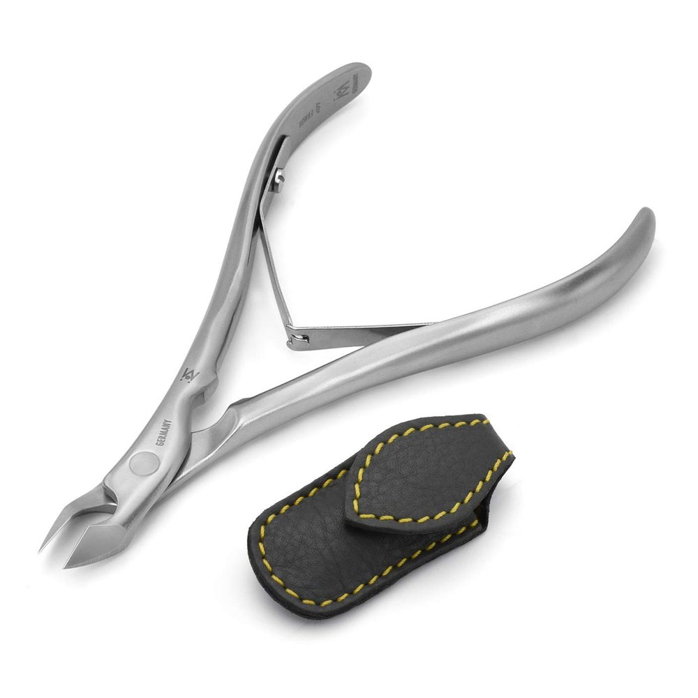GERMANIKURE Standard Professional Cuticle Trimmer - 3/4 Full Jaw Nipper - Ethically Made in Germany - FINOX Stainless Steel Sharp Cuticle Remover in Leather Case Manicure Tool, r177, 7mm