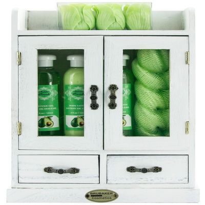 BRUBAKER Cosmetics 10-Piece Bath and Body Gift Set - Avocado -Spa Gift in Wooden Cabinet - Vintage White