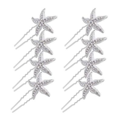 10 Pcs Bride Shining Rhinestone Crystal Starfish Hair Pin for Wedding Beach Party Women Jewelry Hair Accessories
