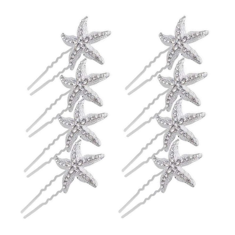 10 Pcs Bride Shining Rhinestone Crystal Starfish Hair Pin for Wedding Beach Party Women Jewelry Hair Accessories