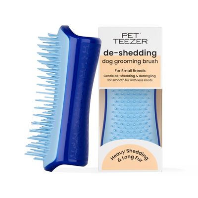 Pet Teezer De-Shedding Dog Brush for Short Hair Breeds, Small, Navy & Blue