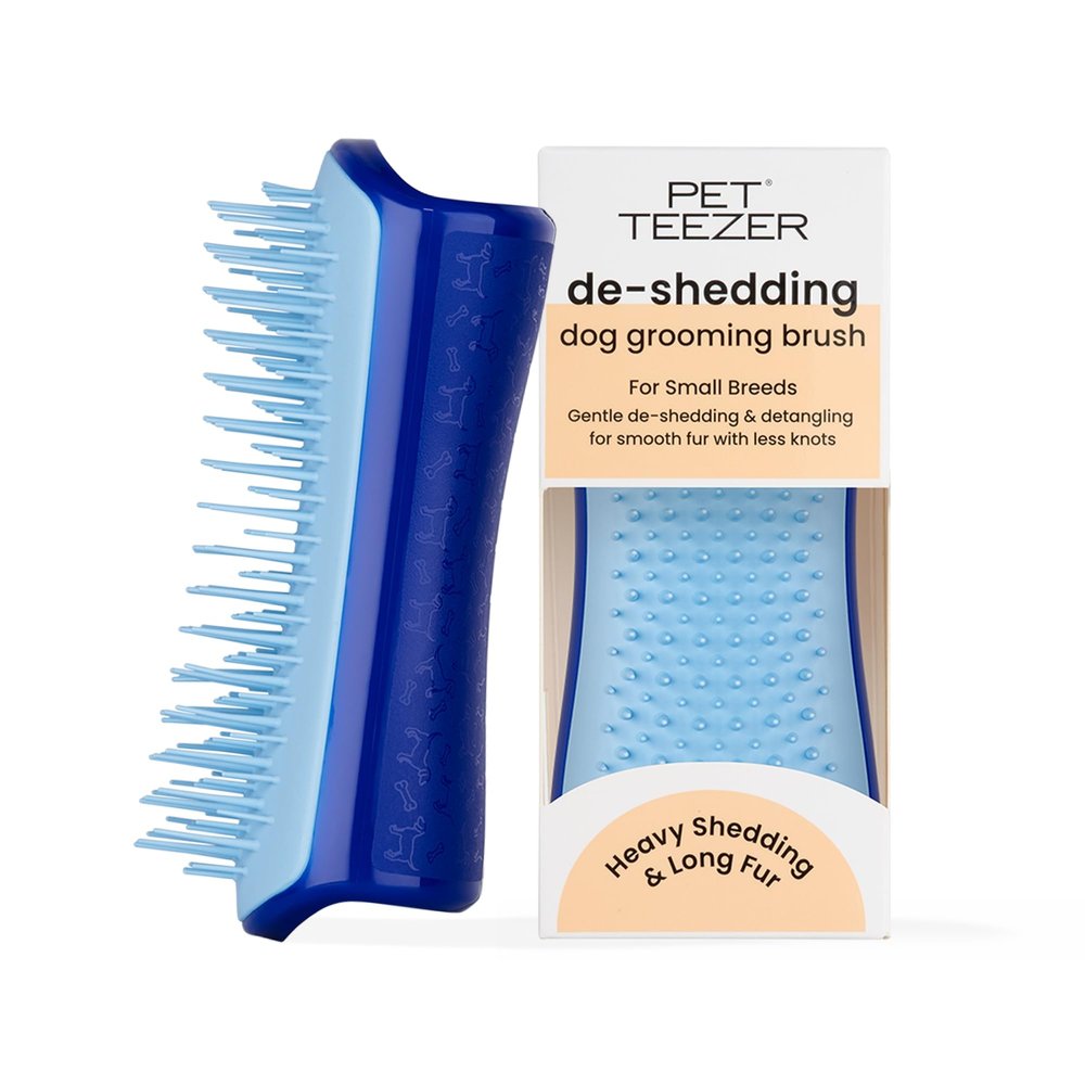 Pet Teezer De-Shedding Dog Brush for Short Hair Breeds, Small, Navy & Blue