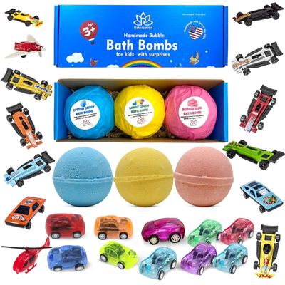 3 Bath Bombs for Kids with Big Cars Inside - Surprise Bath Bombs with Collectible Cars Toys Inside | Cars, Trucks, Airplane | Gift for Toddlers, Girls, Boys, Teens - Handmade in The USA