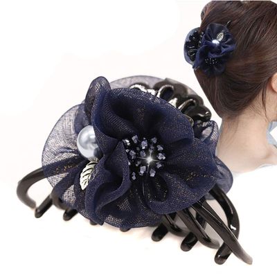 Flower Hair Claws Women Elegant Imitation Pearl Hair Clips Headwear Buns Hair Jewelry for Fashion Accessories (Navy)