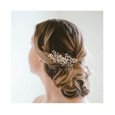 Campsis Wedding Bridal Hair Comb Bride Flower Hair Combs Pearl Bead Combs Crystal Rhinestone Combs Wedding Bride for Hair Accessories for Women and Girls (Gold)