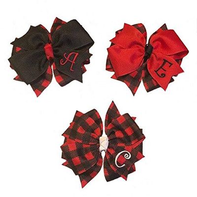 Buffalo Check Plaid Monogram Hair Bow