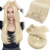 Moresoo Blonde Clip in Hair Extensions Remy Human Hair Golden Platinum Blonde Human Hair Clip in Extensions #60 7Pcs/120G 20inch view 1