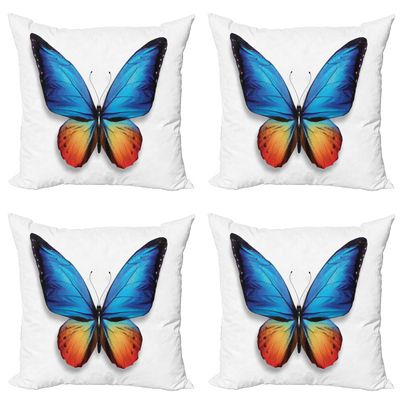 Ambesonne Butterfly Throw Pillow Cushion Case Pack of 4, Big Butterfly Manifests Never Ending Cycle of Life Self Transformation, Modern Accent Double-Sided Digital Printing, 24", Blue Orange