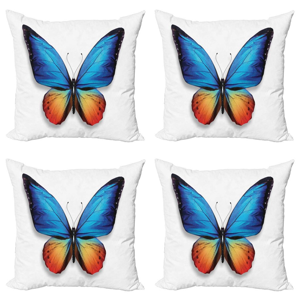 Ambesonne Butterfly Throw Pillow Cushion Case Pack of 4, Big Butterfly Manifests Never Ending Cycle of Life Self Transformation, Modern Accent Double-Sided Digital Printing, 24", Blue Orange