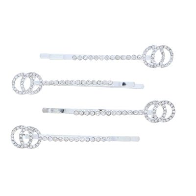 2.75 inches Long Elegant Hair Bobby Pin with Rhinestone for Women - Set of 4 Silver