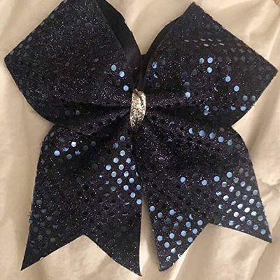 CHEER BOW - NAVY BLUE SEQUINS FULL CHEER BOW Cheer Hair Bow, Sequin Overlay - Cheer Hair Bows with Elastic Bands