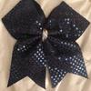 CHEER BOW - NAVY BLUE SEQUINS FULL CHEER BOW Cheer Hair Bow, Sequin Overlay - Cheer Hair Bows with Elastic Bands view 1