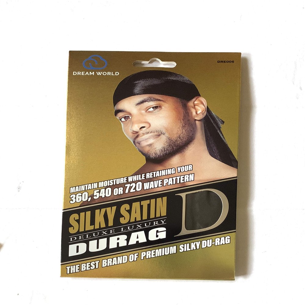 DREAM WORLD NEWLY RELEASED IMPROVED DURAG (SILKY SATIN DELUXE LUXURY DURAG) (BLACK)