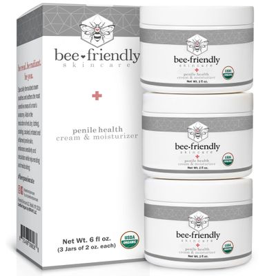 BeeFriendly Organic Penile Health Creme, USDA Certified Cream, Natural Moisturizer Aids With Dry, Chafed, Itchy, Irritated & Sensitive Male Skin, 6 oz - (3 Jars in a box)