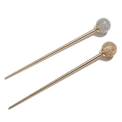 2Pcs Simple Elegant Round Ball Metal Hair Stick Fork Chignon Pin Lollipop Shape Decorative Hairpin Chopsticks Hair Jewelry for Women Lady Teen Fashion Hair Updo Making Accessories, Silver and Gold