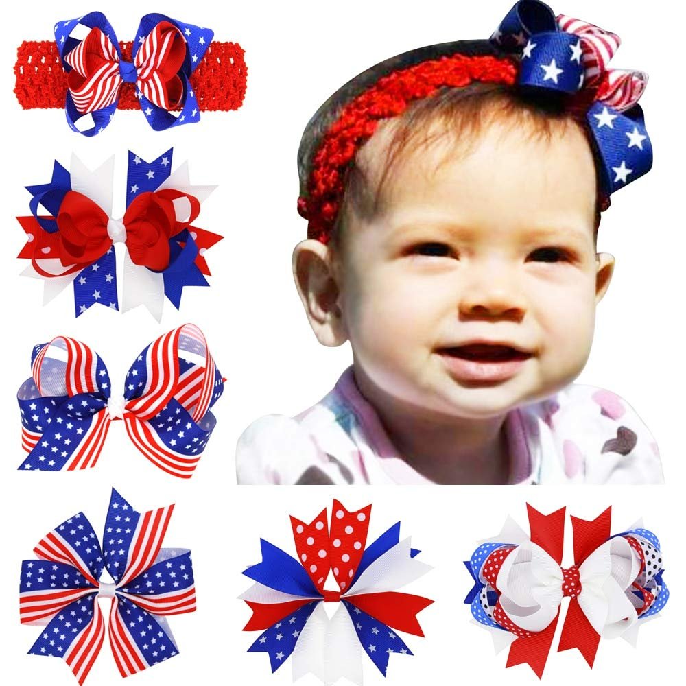 Utini 252pcs Girl interchangeably Hair Bows Clips Headband 4th of July Hairpins Independence Day Hair Band Accessories GZ7442 - (Color:, Size: 36 Sets)