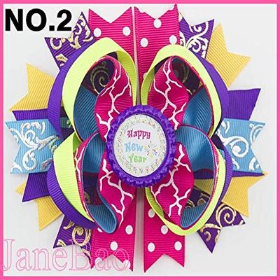 Utini 24pcs New Year Hair Bow Happy New Year Hair Clips Girl Hair Accessories Holiday Bow Gold and Black Hair Bows