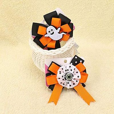 Utini 100pcs/lot Halloween Grosgrain Ribbon Bows with Clip Ghost Girl Pinwheel Hair Clips Hair Pin Accessor - (Color: Multi)