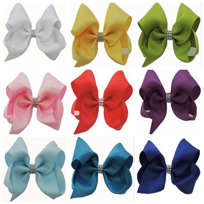 Utini 60Pcs Girl 5" Ribbon ABC Hair Bows Alligator Clips with a Row CZ Diamond Headwear Hair Elastic Ties Accessories HD3496 - (Color:, Size: 5 inch)