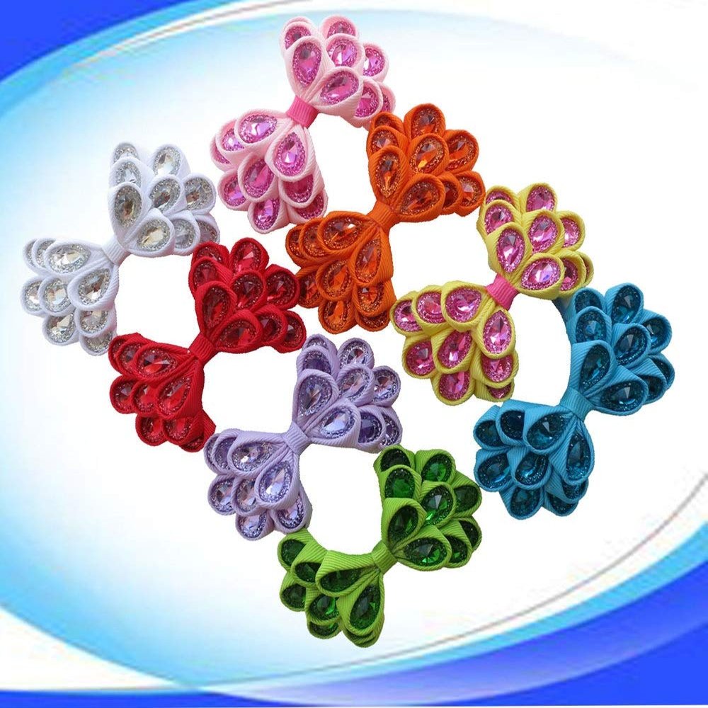Utini 100pcs Hand Customize Hair Accessories High Grosgrain Ribbons Barrettes Blessing 3.5" Crystal Bow for Girl/Women