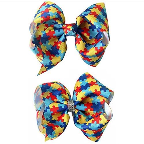 Utini 70pcs Shipping 6inch Autism Awareness Hair Bow Autism Awareness Puzzle Piece Hair Bow Twisted Hair Clip - (Color: Multi)
