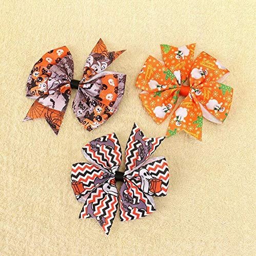 Utini 100pcs/lot Ghost Halloween Ribbon Bow Hair Clips Barrette Party Hairbow - (Color: Multi)