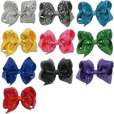 Utini Shipping 100pcs/lot 5inch Bling Glitter Sequin Hair Bows with Alligator Clips for Girls Teens Kids Children Women Hair - (Color: Multi)