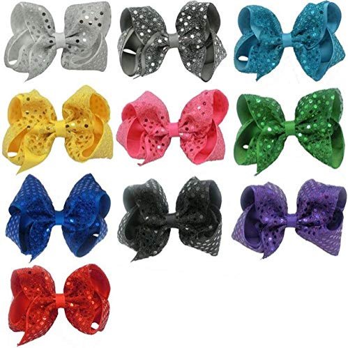 Utini Shipping 100pcs/lot 5inch Bling Glitter Sequin Hair Bows with Alligator Clips for Girls Teens Kids Children Women Hair - (Color: Multi)