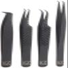 M LASH Tweezers for Eyelash Extensions (Set of 4) - Professional Lash Extension Tweezers - Fiber Tip, Japanese Steel, Diamond Grip Eyelash Extension Tweezer (Black) view 2