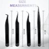 M LASH Tweezers for Eyelash Extensions (Set of 4) - Professional Lash Extension Tweezers - Fiber Tip, Japanese Steel, Diamond Grip Eyelash Extension Tweezer (Black) view 3