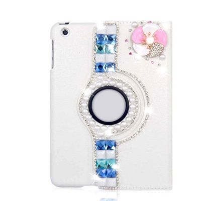 STENES Bling Case Compatible with Samsung Galaxy Tab A 10.1 2019 - Stylish - 3D Handmade Crystal Flowers 360 Degree Rotating Stand Case with Smart Cover Auto Sleep/Wake Feature - Pink