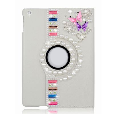 STENES Bling Case Compatible with Samsung Galaxy Tab A 10.1 2019 - Stylish - 3D Handmade Crystal Dance Butterfly Flowers 360 Degree Rotating Stand Case with Smart Cover Auto Sleep/Wake - Pink
