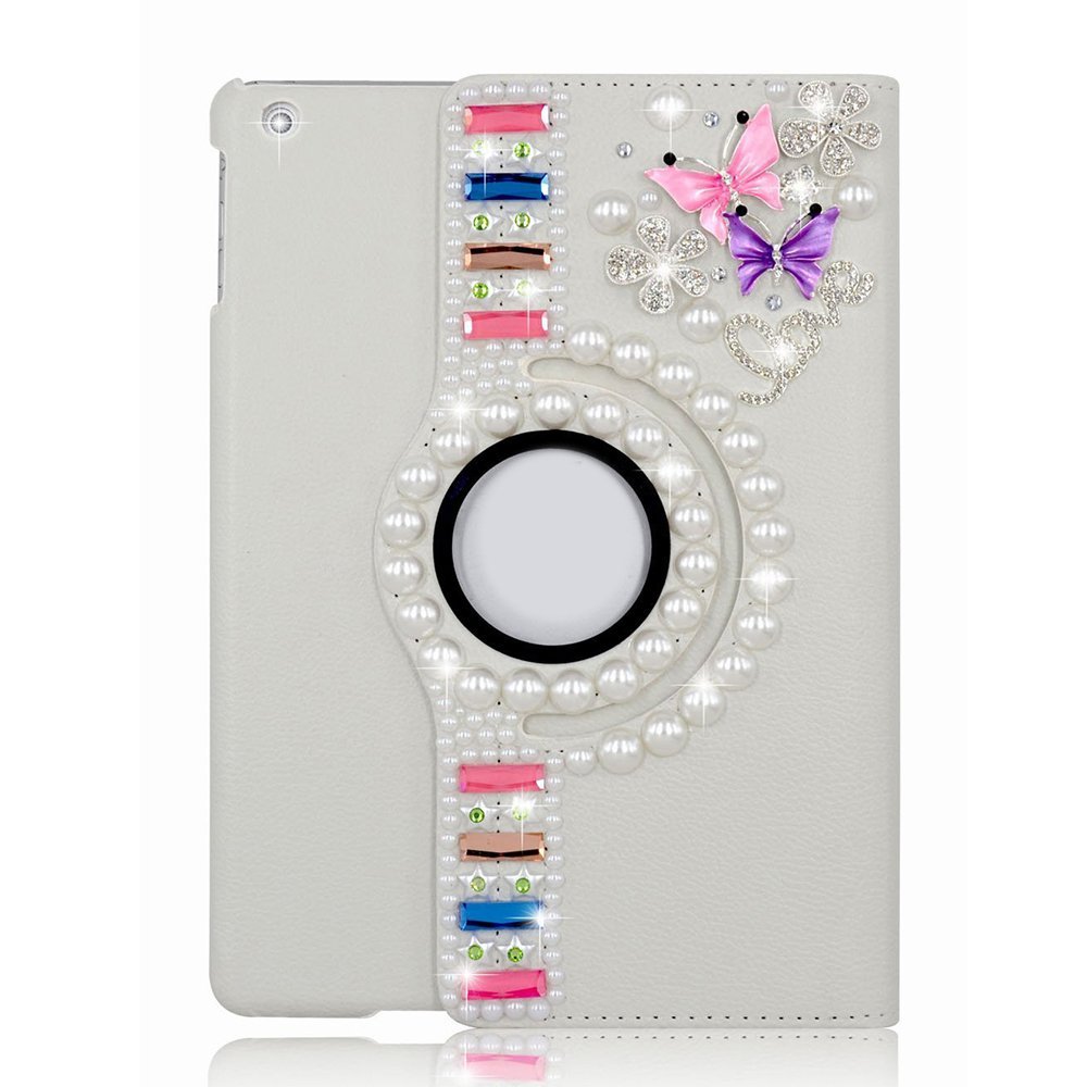 STENES Bling Case Compatible with Samsung Galaxy Tab A 10.1 2019 - Stylish - 3D Handmade Crystal Dance Butterfly Flowers 360 Degree Rotating Stand Case with Smart Cover Auto Sleep/Wake - Pink