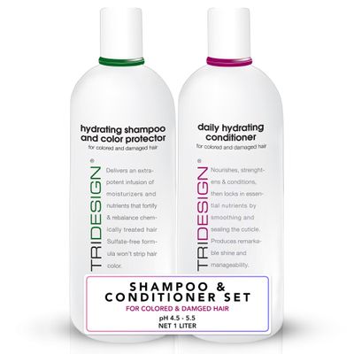 TRI Design Hydrating Shampoo & Color Protector w/Daily Hydrating Conditioner for Color-Treated Hair, All Hair Type Moisturizing Shampoo and Conditioner, Scented, Liter Set