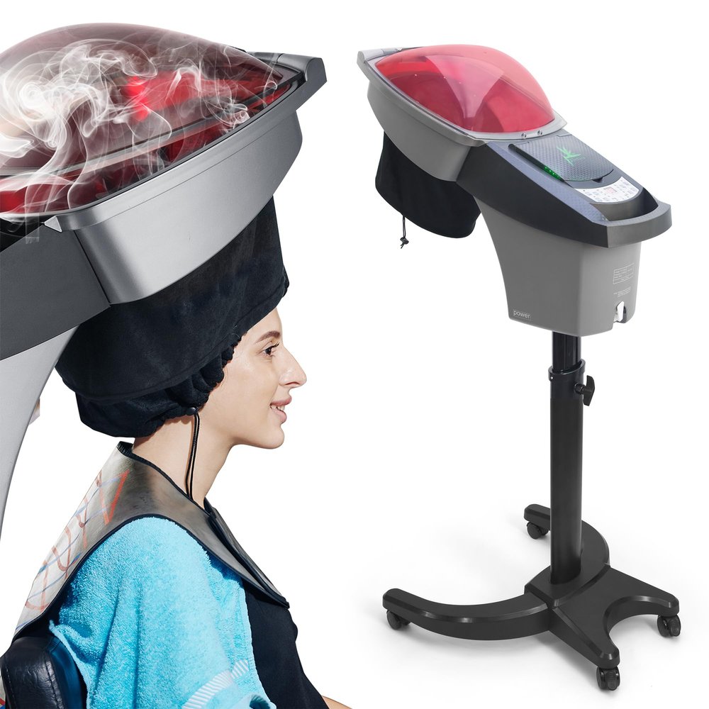 Elitzia Hair Steamer Salon Micro Mister Scalp Treatment Dye Perm Professional O3 Ozone Hooded Barber Shop Use for Natural Black Hair with Wheels ET1408B 7-Color Light