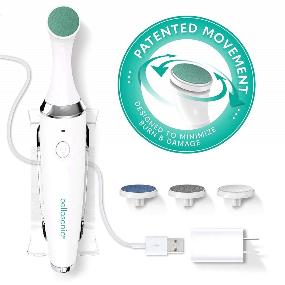 BELLASONIC 4-in-1 Rechargeable Electric Nail File Set with Unique Oscillating Head Shape, Smooth, Buff & Shine Nails Remove Cuticles & Calluses Salon Quality Manicure Pedicure Results
