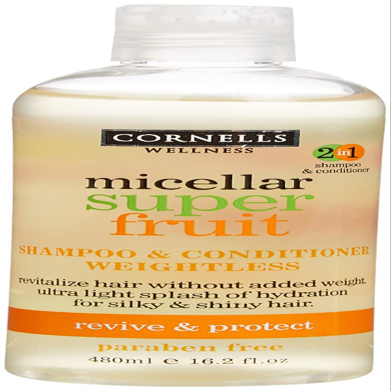 Cornells Wellness Micellar 2in1 Shampoo and Conditioner weightless with Super fruit revive and protect formula Paraben Free 16.2 fl.oz