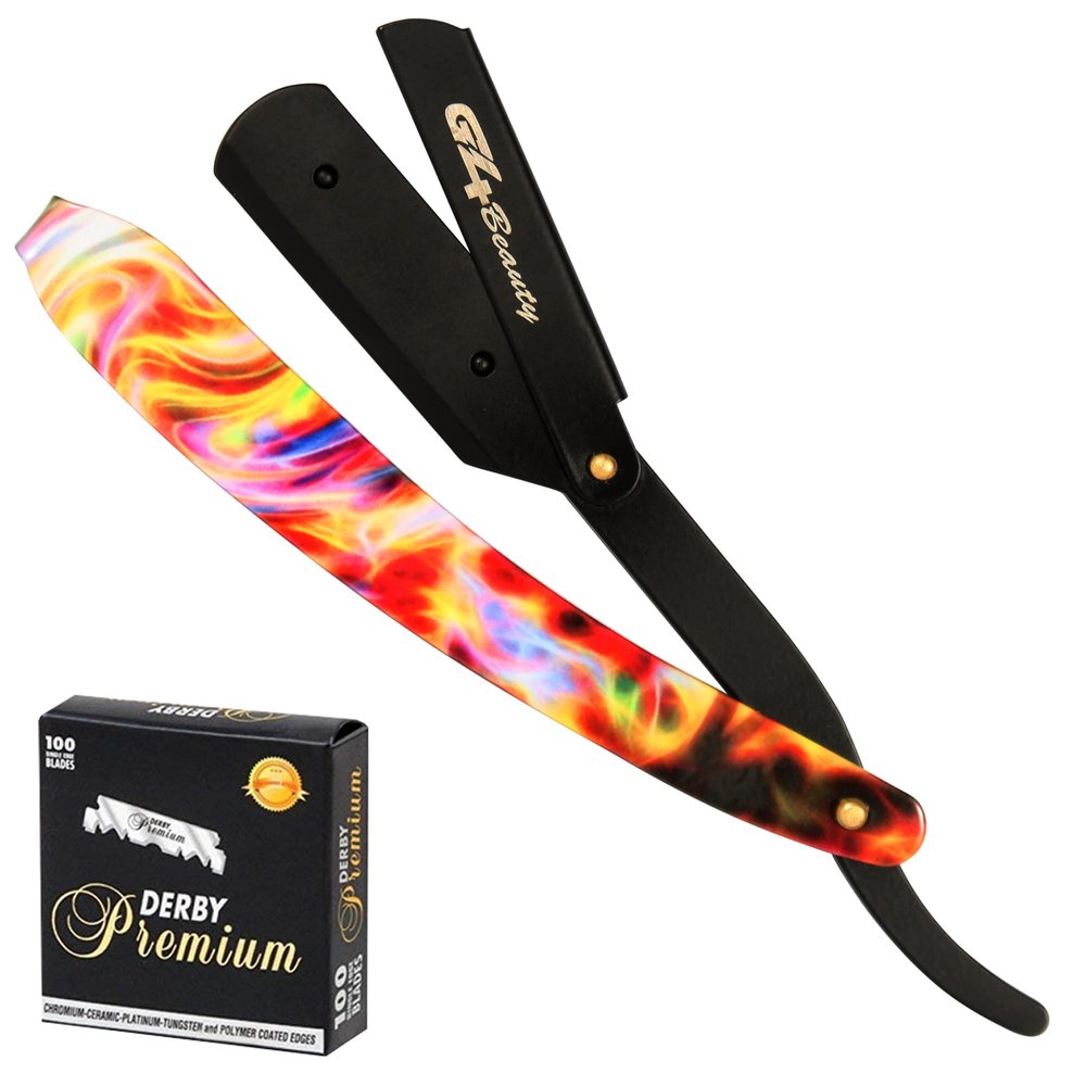 G4 Stainless Steel Straight Edge Barber Shaving Razor Blade for Close Shaving Men Replaceable Blades (Black Multi)