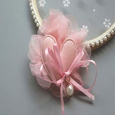 Utini Boutique 50pcs Fashion Cute Lace Floral Velvet Heart DIY Decoration Parts for Hairpins Hair Clips Headbands DIY Hair Accessories - (Color: Pink)