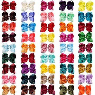 Utini 60 Pcs/lot 8" Jumbo Solid Hairbows with Alligator Clips for Girls Handmade Grosgrain Hair Clip Party Hair Accessories - (Color: can Choose Color)