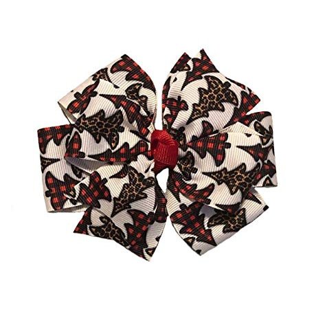 Buffalo Check Leopard Christmas Tree Pinwheel Hair Bow