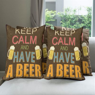 Ambesonne Keep Calm Throw Pillow Cushion Case Pack of 4, Have a Beer Vintage Poster Design with Foamy Glasses Cheers Old Pubs and Bars, Modern Accent Double-Sided Digital Printing, 16", Brown Coral