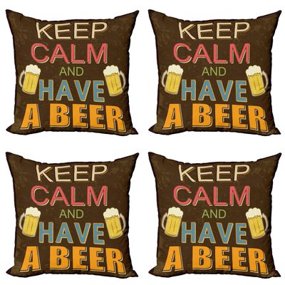Ambesonne Keep Calm Throw Pillow Cushion Case Pack of 4, Have a Beer Vintage Poster Design with Foamy Glasses Cheers Old Pubs and Bars, Modern Accent Double-Sided Digital Printing, 20", Brown Coral