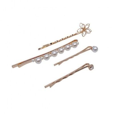 4 Pcs Elegant Imitation Pearls Hairpin Bobby Pins Metal Alloy Side Clip Barrettes Hair Clip Fashion Styling Tools Accessories for Women
