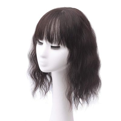11x11cm Seamless Toppiece Simulation Middle Parting Topper Clip in Hairpiece with Choppy Fringe 14"/35cm Dark Brown