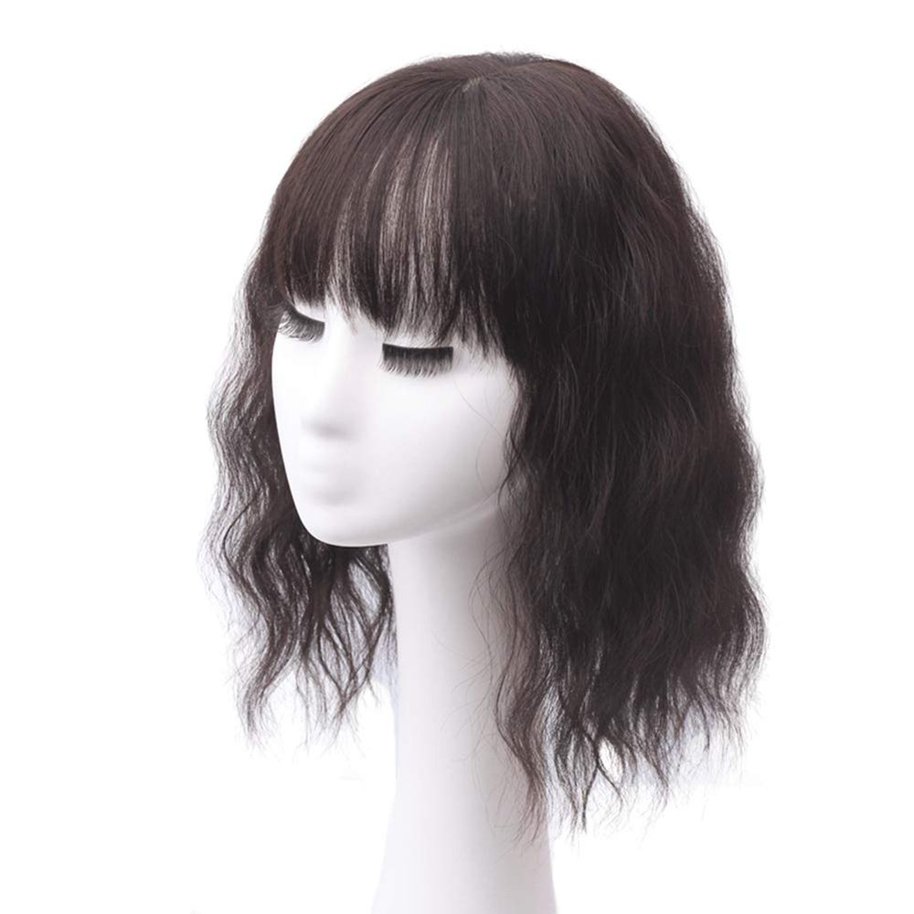 11x11cm Seamless Toppiece Simulation Middle Parting Topper Clip in Hairpiece with Choppy Fringe 14"/35cm Dark Brown